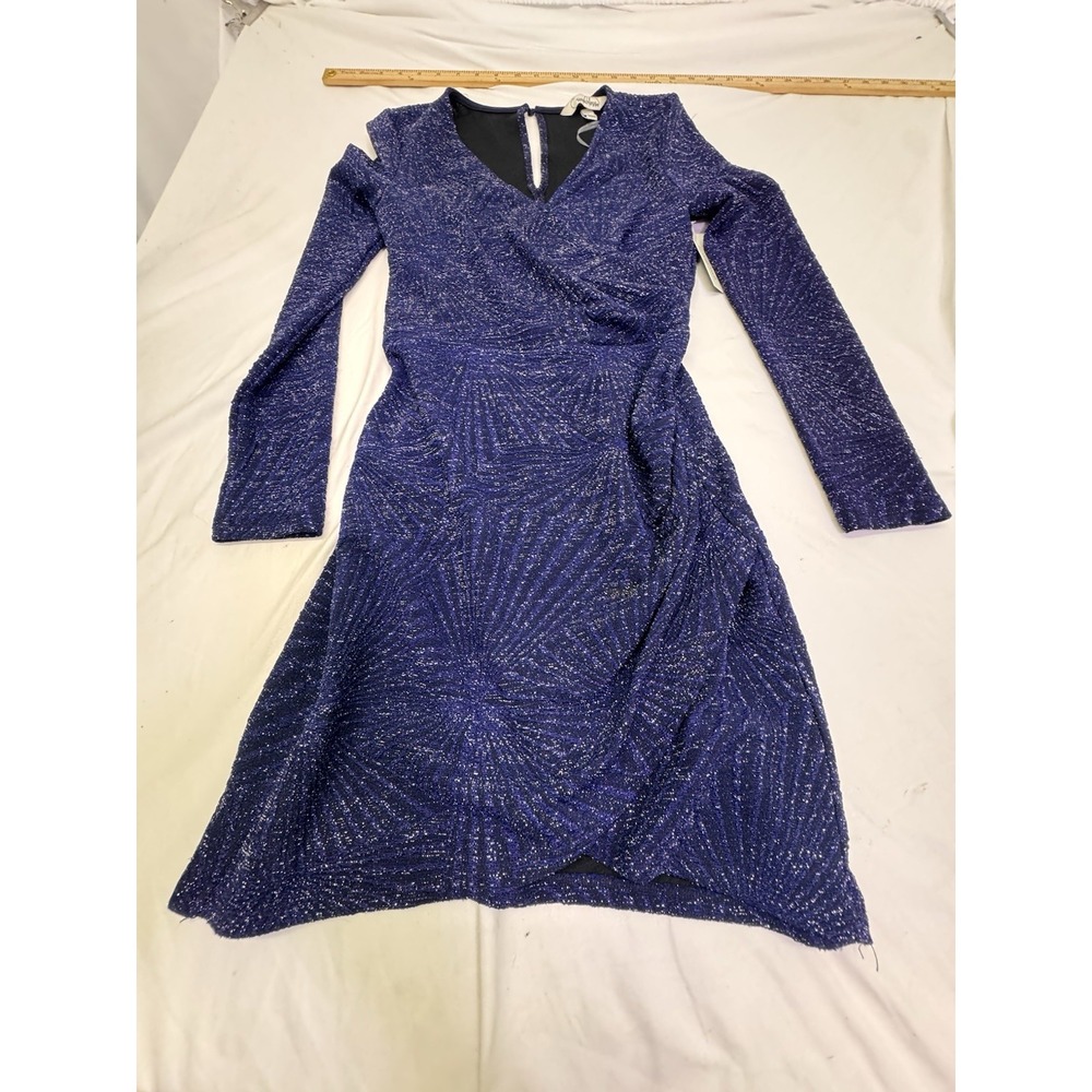 Speechless Womens Blue Sparkle Metallic Wrap Style Dress Size Small NWT L/S City